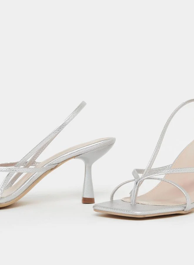 Styli Silver Strappy Kitten Heel Sandals